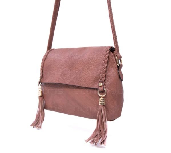 Petit sac bandoulière "Oudannu" avec décoration tréssé sur les deux côtés - Rose foncé (argile) – Image 3