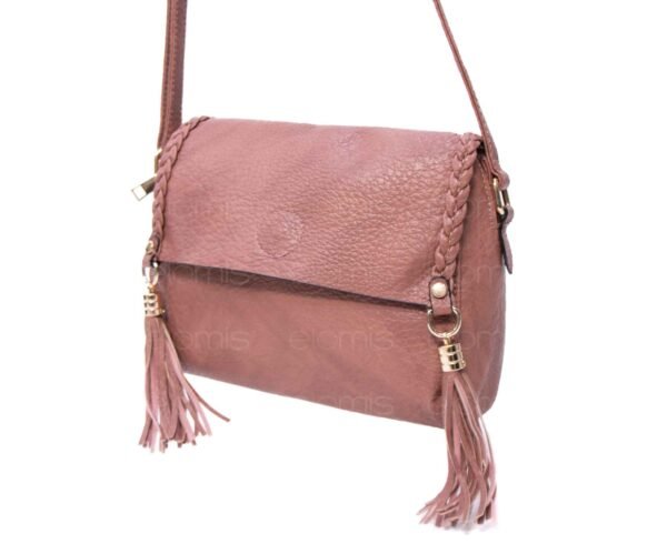 Petit sac bandoulière "Oudannu" avec décoration tréssé sur les deux côtés - Rose foncé (argile) – Image 5
