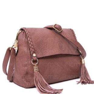 Petit sac bandoulière "Oudannu" avec décoration tréssé sur les deux côtés - Rose foncé (argile)