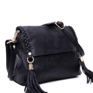Petit sac bandoulière "Oudannu" avec décoration tréssé sur les deux côtés - Noir
