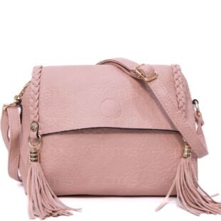 Petit sac bandoulière "Oudannu" avec décoration tréssé sur les deux côtés - Rose pastel