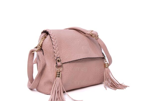 Petit sac bandoulière "Oudannu" avec décoration tréssé sur les deux côtés - Rose pastel – Image 3