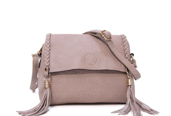 Petit sac bandoulière " Oudannu " avec décoration tréssé sur les deux côtés - Taupe – Image 3