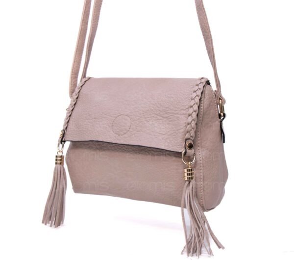Petit sac bandoulière " Oudannu " avec décoration tréssé sur les deux côtés - Taupe – Image 2