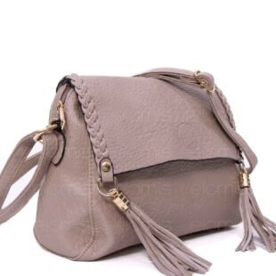 Petit sac bandoulière " Oudannu " avec décoration tréssé sur les deux côtés - Taupe
