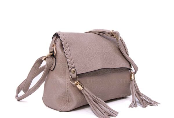Petit sac bandoulière " Oudannu " avec décoration tréssé sur les deux côtés - Taupe