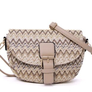 Petit sac bandoulière arrondi " Bolsos Aurora " en tissus avec finitions cuir synthétique - Beige nuancé