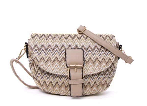 Petit sac bandoulière arrondi " Bolsos Aurora " en tissus avec finitions cuir synthétique - Beige nuancé