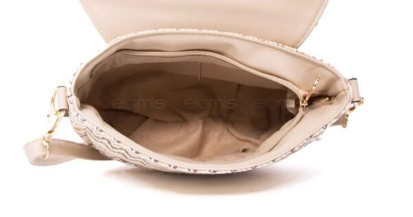 Petit sac bandoulière arrondi " Bolsos Aurora " en tissus avec finitions cuir synthétique - Beige nuancé – Image 6
