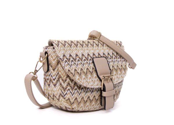 Petit sac bandoulière arrondi " Bolsos Aurora " en tissus avec finitions cuir synthétique - Beige nuancé – Image 3