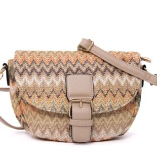 Petit sac bandoulière arrondi " Bolsos Aurora " en tissus avec finitions cuir synthétique - Nuances de marron, beige