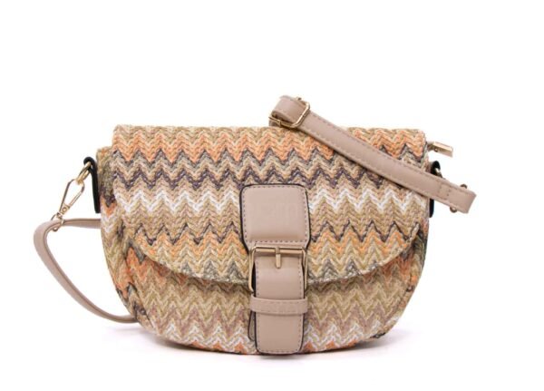 Petit sac bandoulière arrondi " Bolsos Aurora " en tissus avec finitions cuir synthétique - Nuances de marron, beige