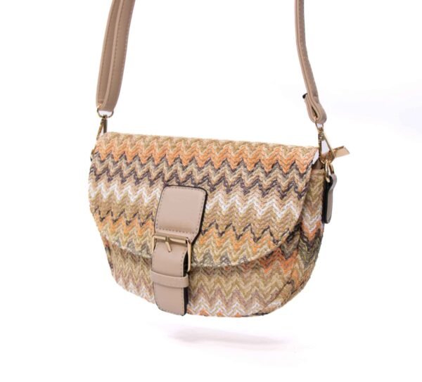 Petit sac bandoulière arrondi " Bolsos Aurora " en tissus avec finitions cuir synthétique - Nuances de marron, beige – Image 2