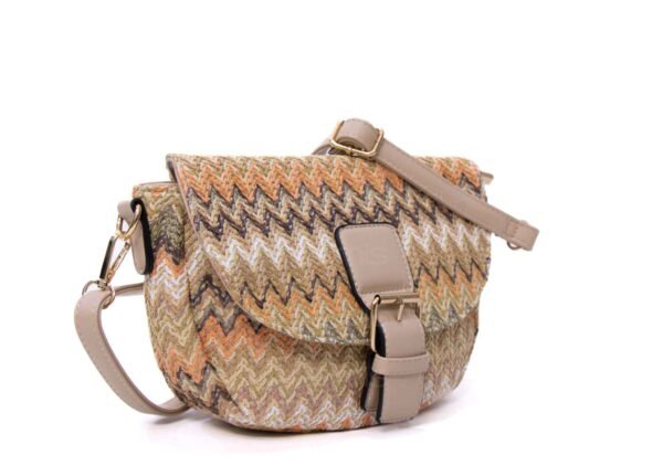 Petit sac bandoulière arrondi " Bolsos Aurora " en tissus avec finitions cuir synthétique - Nuances de marron, beige – Image 3