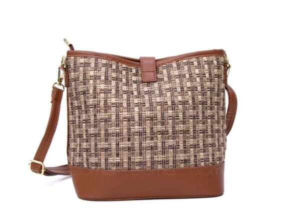 Petit sac bourse ” Fashion Bag ”pailleté finitions cuir synthétique - Marron / nuance de beige et marron – Image 4