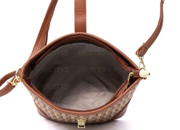 Petit sac bourse ” Fashion Bag ”pailleté finitions cuir synthétique - Marron / nuance de beige et marron – Image 5