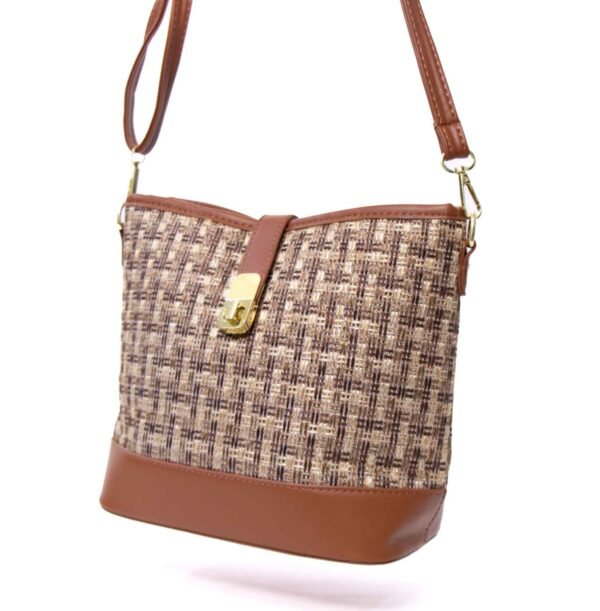 Petit sac bourse ” Fashion Bag ”pailleté finitions cuir synthétique - Marron / nuance de beige et marron – Image 2