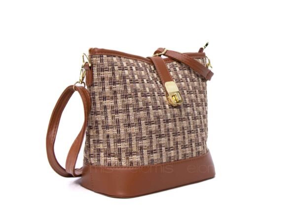 Petit sac bourse ” Fashion Bag ”pailleté finitions cuir synthétique - Marron / nuance de beige et marron – Image 3