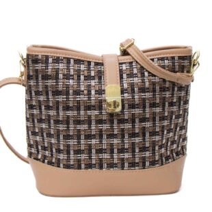 Petit sac bourse ” Fashion Bag ”pailleté finitions cuir synthétique - Taupe / nuance de noir et marron