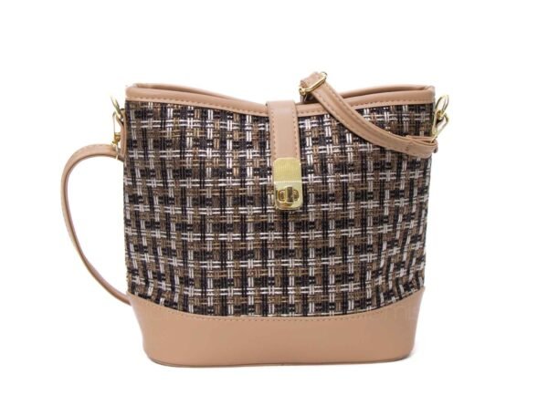 Petit sac bourse ” Fashion Bag ”pailleté finitions cuir synthétique - Taupe / nuance de noir et marron