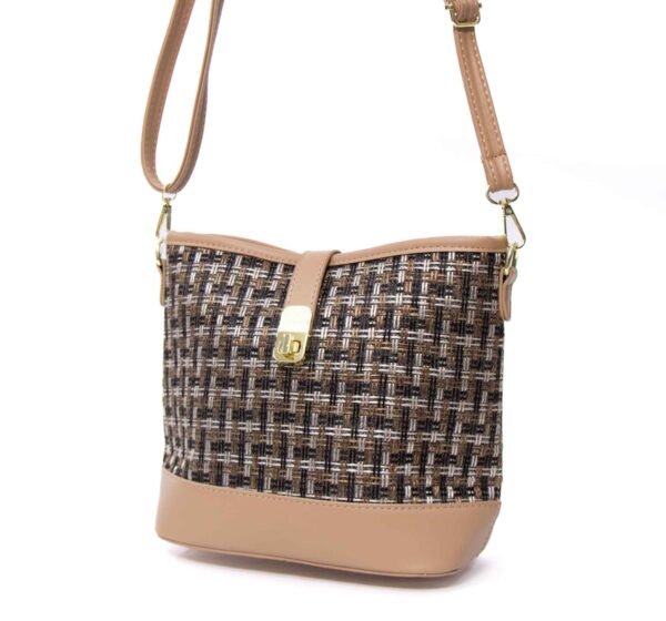 Petit sac bourse ” Fashion Bag ”pailleté finitions cuir synthétique - Taupe / nuance de noir et marron – Image 2