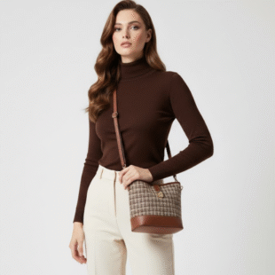 Alternative view of Petit sac bourse ” Fashion Bag ”pailleté finitions cuir synthétique - Marron / nuance de beige et marron