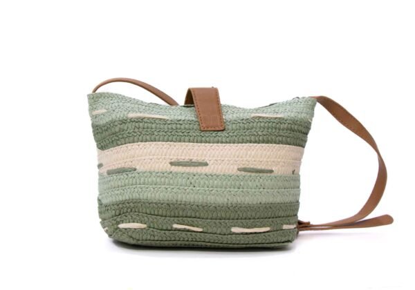 Petit sac bandoulière en tissus avec fermoir en cuir synthétique marron - Vert Nuancé / beige – Image 6