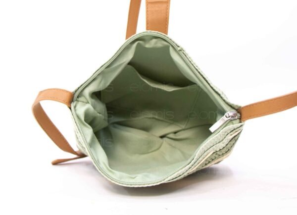 Petit sac bandoulière en tissus avec fermoir en cuir synthétique marron - Vert Nuancé / beige – Image 5