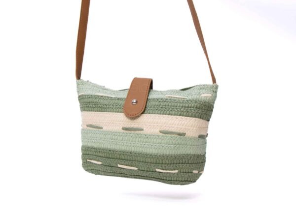 Petit sac bandoulière en tissus avec fermoir en cuir synthétique marron - Vert Nuancé / beige – Image 3
