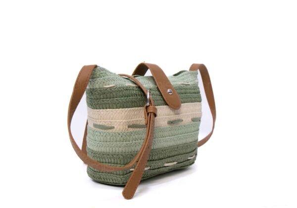 Petit sac bandoulière en tissus avec fermoir en cuir synthétique marron - Vert Nuancé / beige – Image 4