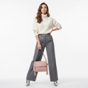 Alternative view of Petit sac bandoulière "Oudannu" avec décoration tréssé sur les deux côtés - Rose pastel