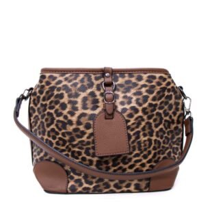 Petit sac bourse " Amalia " à triple compartiments - impression tigré  / Finitions en marron
