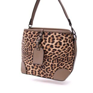 Petit sac bourse " Amalia " à triple compartiments - impression tigré  / Finition taupe