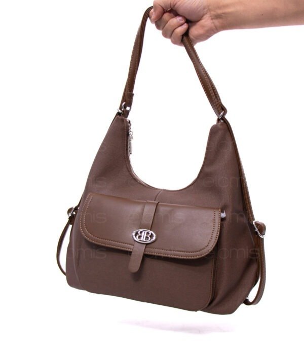 Sac bandoulière " BAGCO" qui se transforme en sac à dos - Marron foncé – Image 4