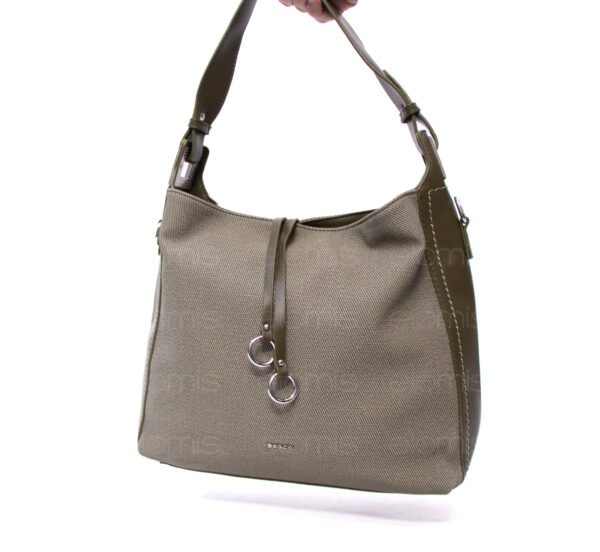 Grand sac bandoulière" BAGCO " en tissus finitions cuir - Vert kaki – Image 4