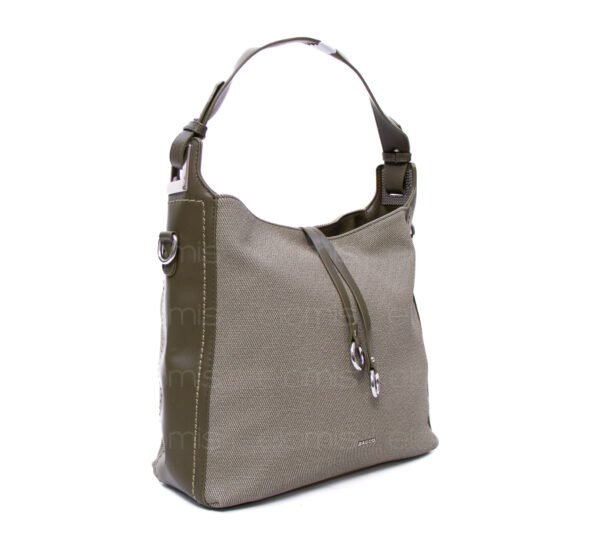Grand sac bandoulière" BAGCO " en tissus finitions cuir - Vert kaki – Image 3