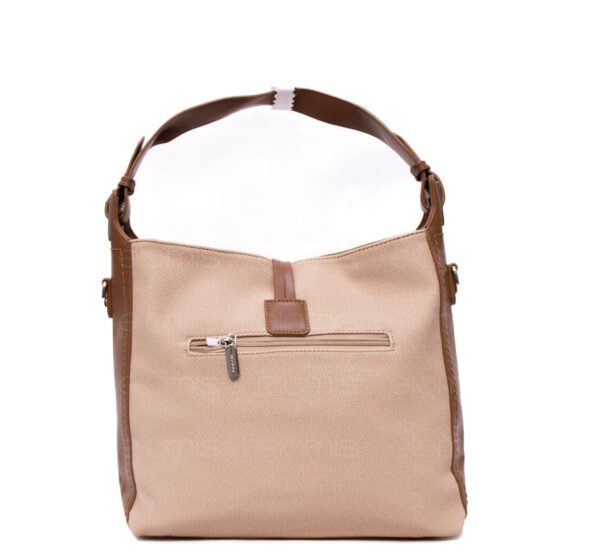 Grand sac bandoulière" BAGCO " en tissus finitions cuir - Beige / Finitions Marron – Image 7