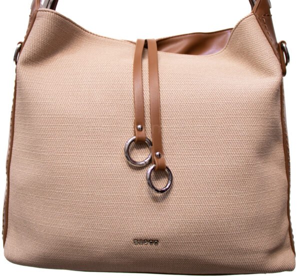 Grand sac bandoulière" BAGCO " en tissus finitions cuir - Beige / Finitions Marron – Image 5