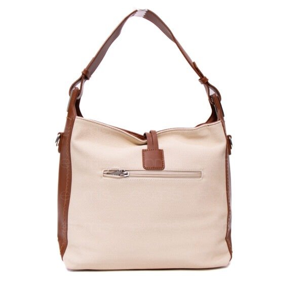 Grand sac bandoulière" BAGCO " en tissus finitions cuir - Blanc cassé / finitions Marron – Image 7