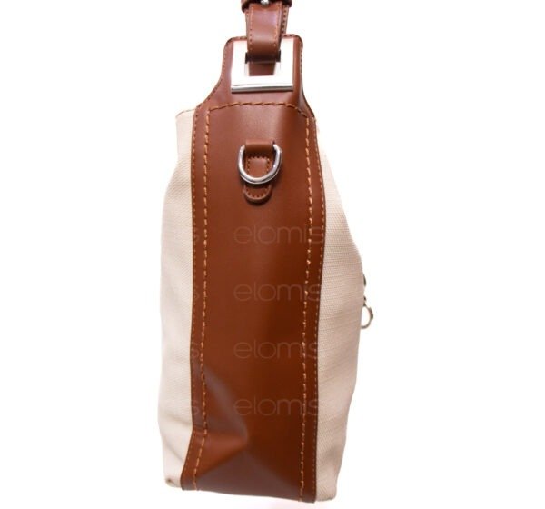 Grand sac bandoulière" BAGCO " en tissus finitions cuir - Blanc cassé / finitions Marron – Image 6