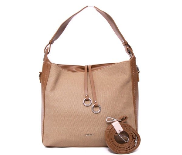 Grand sac bandoulière" BAGCO " en tissus finitions cuir - Marron – Image 2