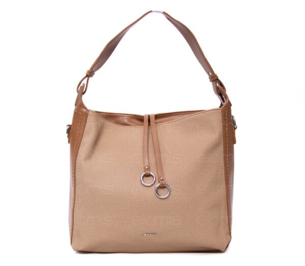 Grand sac bandoulière" BAGCO " en tissus finitions cuir - Marron – Image 10
