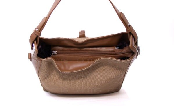 Grand sac bandoulière" BAGCO " en tissus finitions cuir - Marron – Image 9