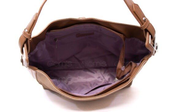 Grand sac bandoulière" BAGCO " en tissus finitions cuir - Beige / Finitions Marron – Image 9