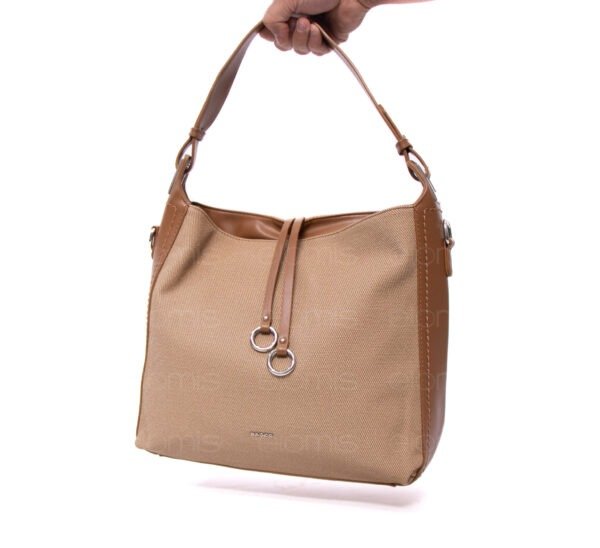 Grand sac bandoulière" BAGCO " en tissus finitions cuir - Marron – Image 4