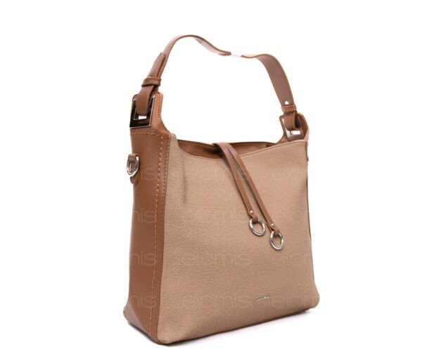 Grand sac bandoulière" BAGCO " en tissus finitions cuir - Marron – Image 5