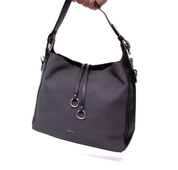 Grand sac bandoulière" BAGCO " en tissus finitions cuir - Noir – Image 7