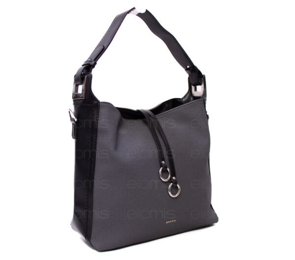 Grand sac bandoulière" BAGCO " en tissus finitions cuir - Noir – Image 5