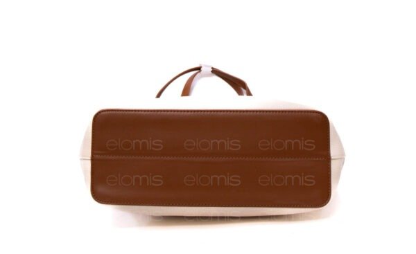 Grand sac porté épaule " BAGCO " - Blanc cassé / Finitions Marron – Image 6
