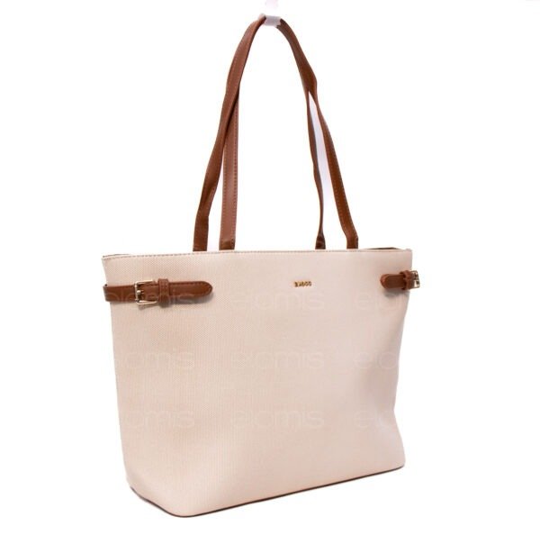 Grand sac porté épaule " BAGCO " - Blanc cassé / Finitions Marron – Image 3